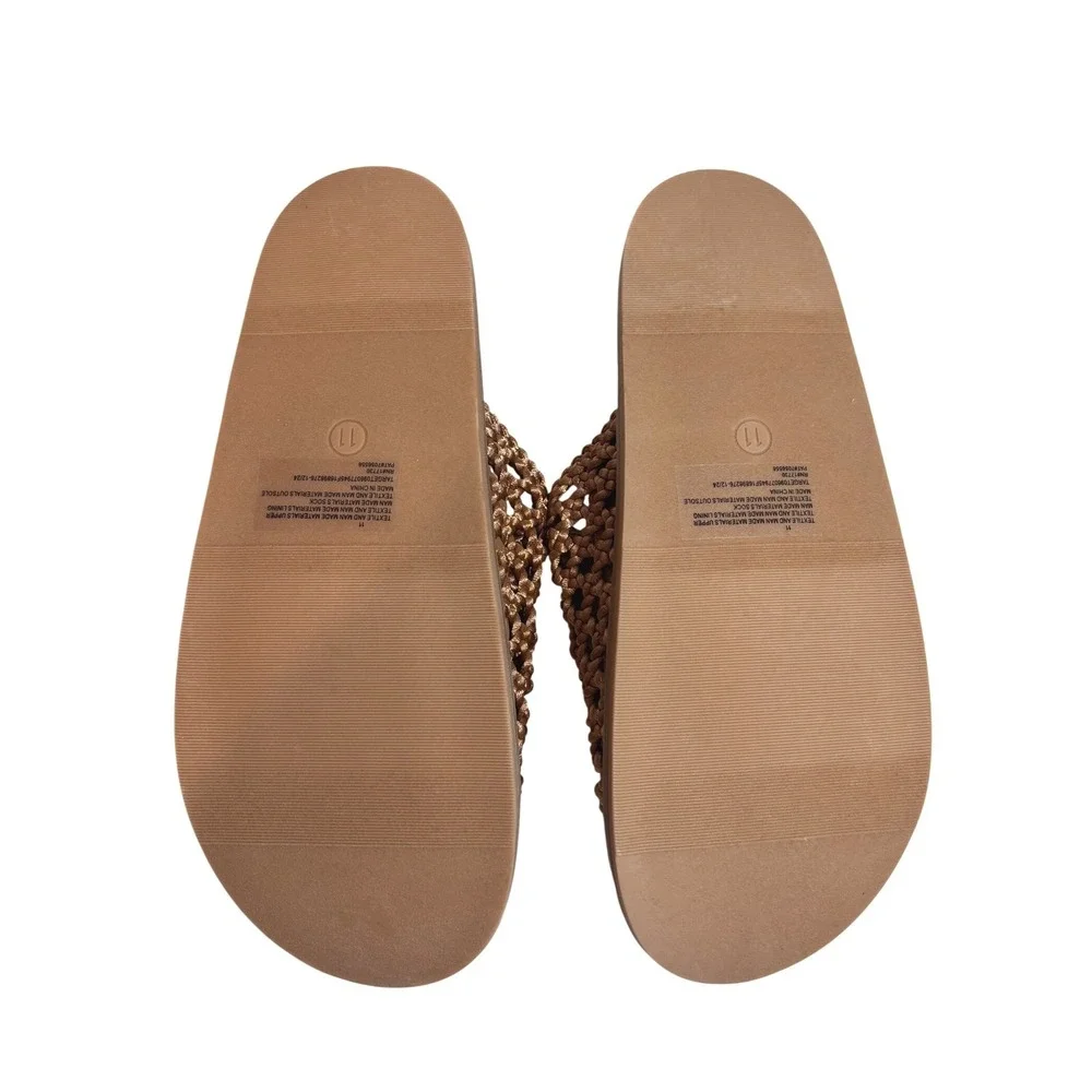 Universal Thread Kylie Tan Bronze Woven Double Buckle Slide Sandals Size 11